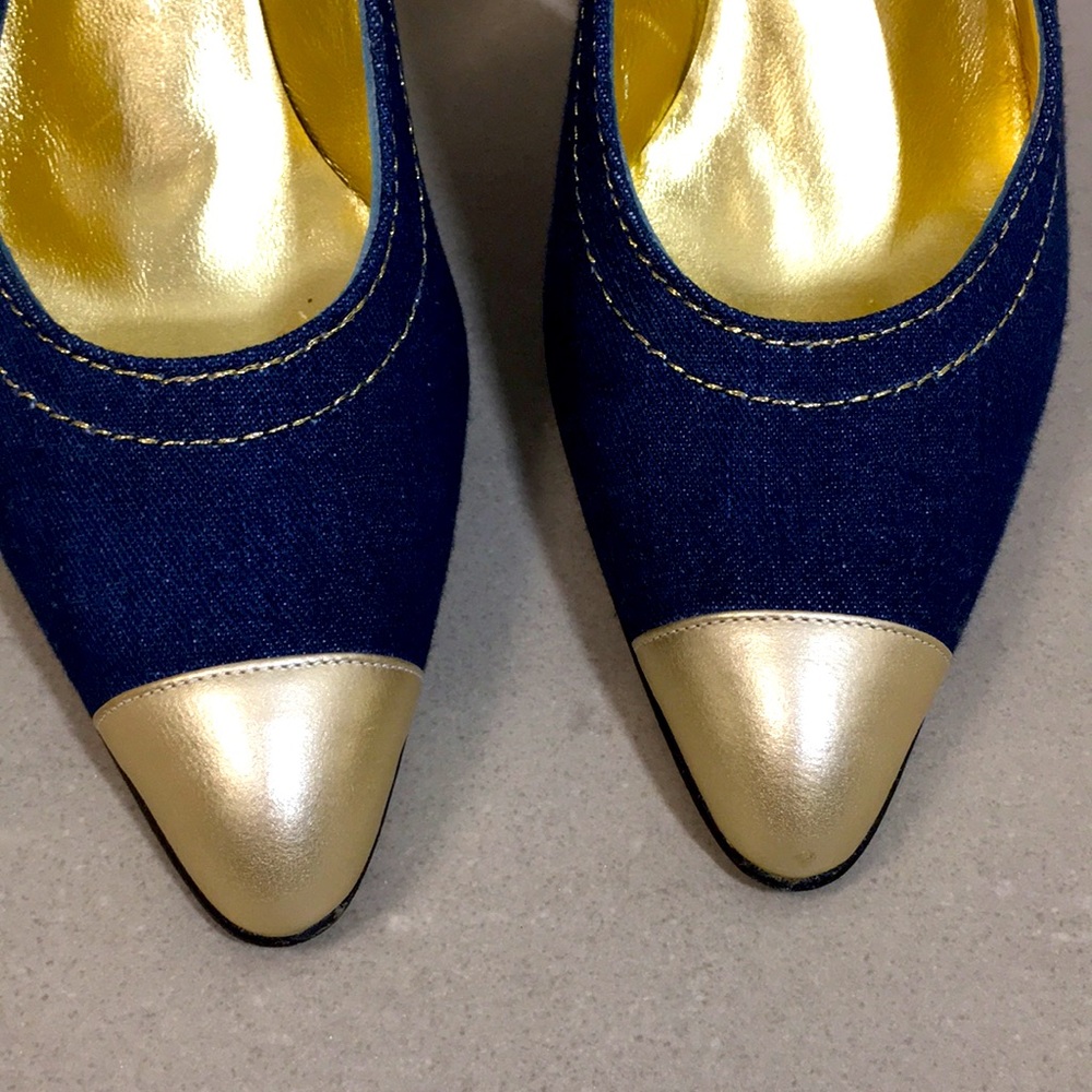 NWB ESCADA Denim Gold Heels Wowsa!!! - Picture 3 of 15